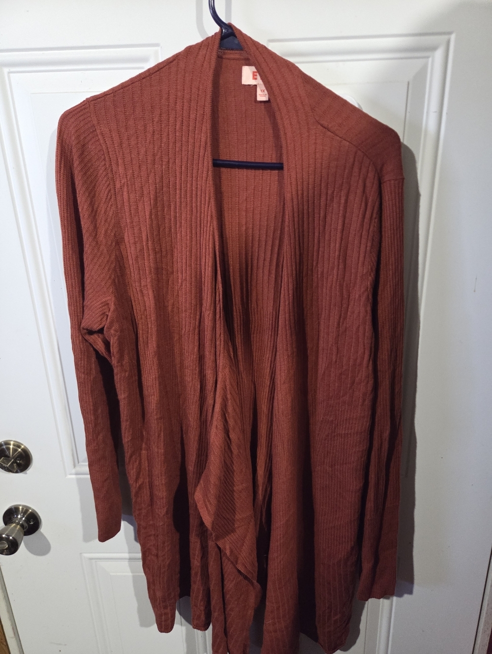 EVRI Open-Front Ribbed Cardigan in Terracotta